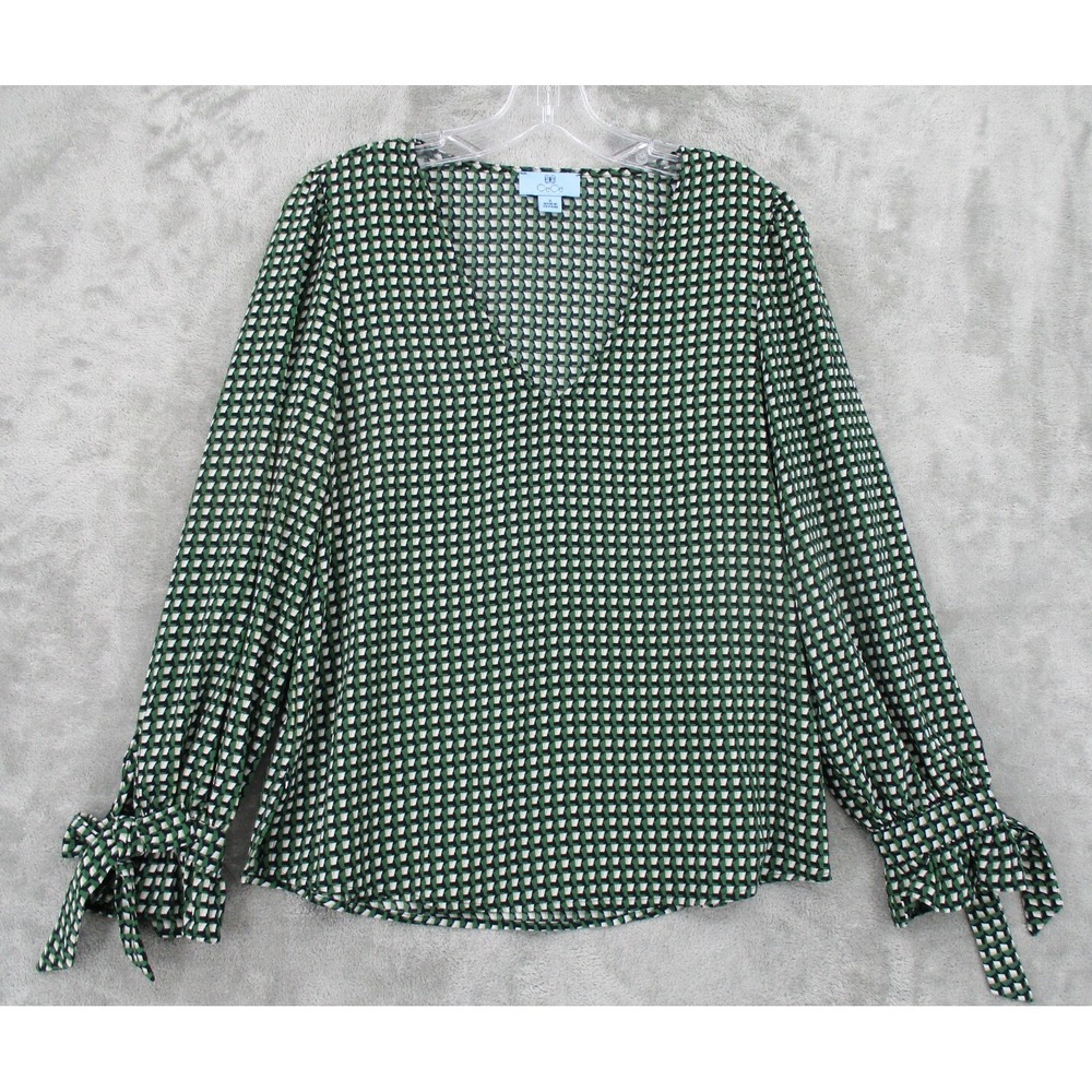 CeCe Blouse Womens Size S Kelly Green Career Lightweight Tie Cuff Puff Sleeve